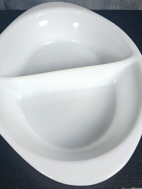 Vtg Glasbake Divided Casserole Dish Oval Milk Glass 12"x 8 .5" Ovenware J-239